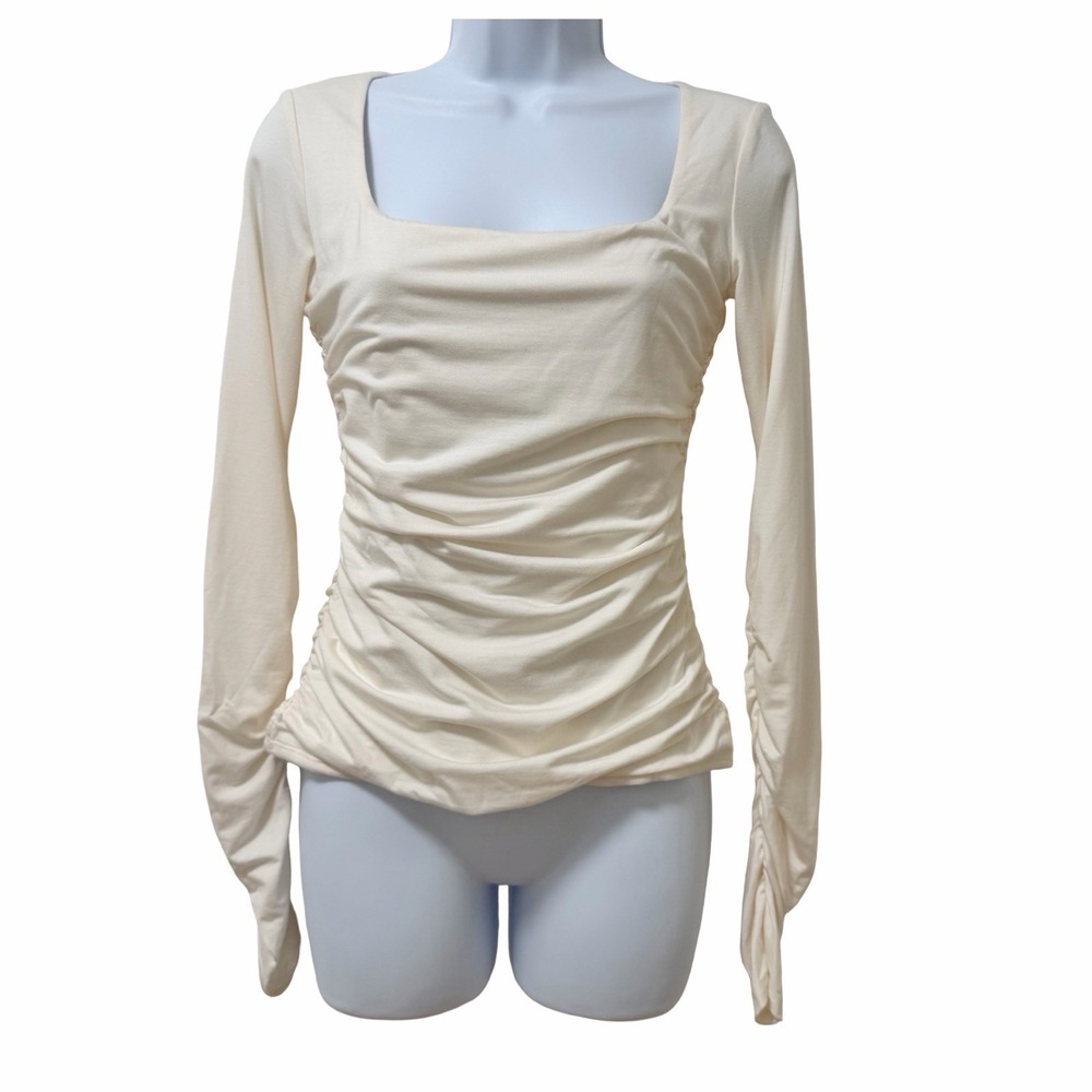Reformation Kayla Square Neck Ruched Knit Top Size S Cream Clean Girl Minimal